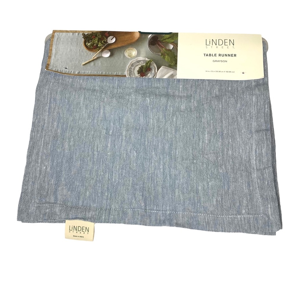 LINDEN STREET Blue Linen Blend Grayson 14" X 72"‎ Table Runner.